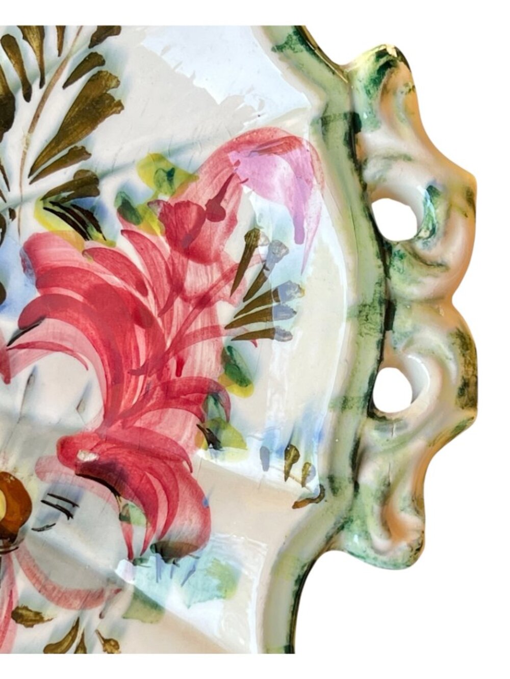 Erphila Rosita Platter Hand-Painted Italy Floral 12.5x12 Ceramic Plate Handles - Picture 2 of 8